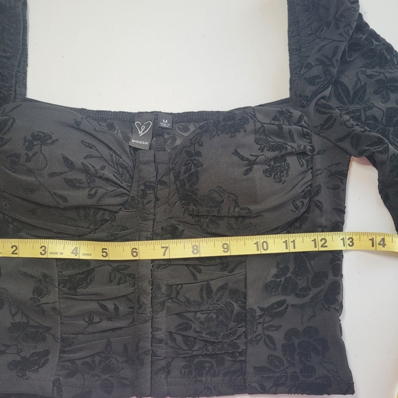 Windsor Black Floral Long Sleeve Crop Top - Picture 5 of 5